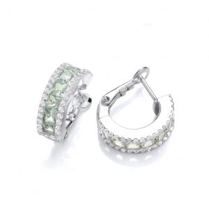 Zirconia Half Hoop Earrings Mint & Silver