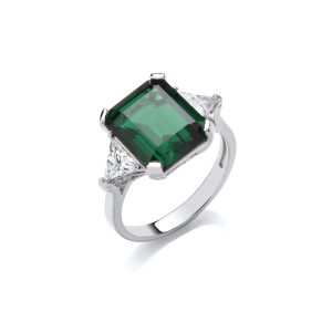 Vintage Style Ring Emerald Silver & Cubic Zirconia