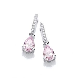 Teardrop Earings Pink & Silver Diamond Cubic Zirconia