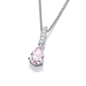 Teardrop Pendant Pink & Silver Diamond Cubic Zirconia