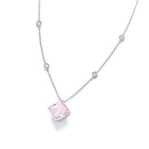 Vintage Style Necklace Pink & Silver Cubic Zirconia