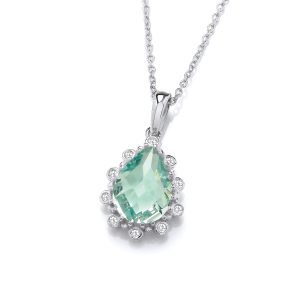 Teardrop Necklace Aquamarine & Silver Cubic Zirconia