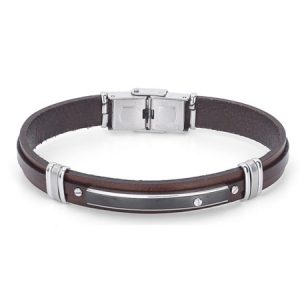 H2on Men’s Italian Leather Bracelet with ID Plate (Brown)