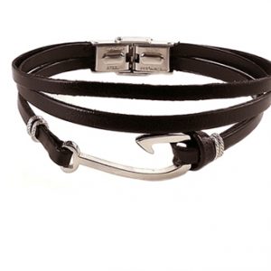 H2on Men’s Italian Leather Bracelet with Hook Detail (Brown)