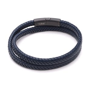 Tribal Men’s Recycled Leather Bracelet (Navy)