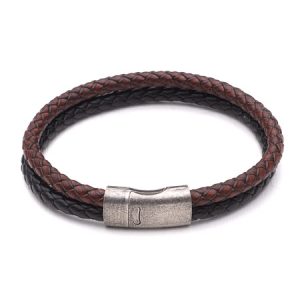 Tribal Men’s Recycled Leather Bracelet (Black & Brown)