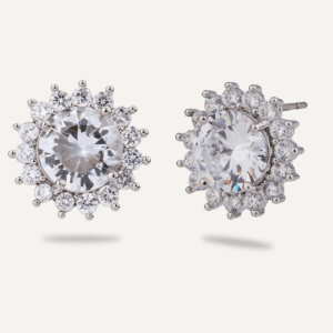 Cubic Star Zirconia Stud Earrings In Silver