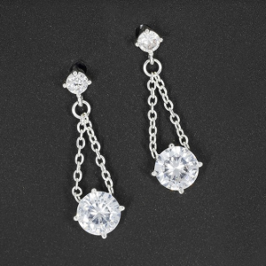 Pure Elegance Hanging Solitaire Silver Plated Earrings