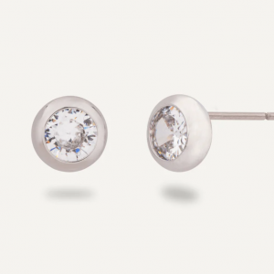 Crystal Stud Earrings In Silver-Tone