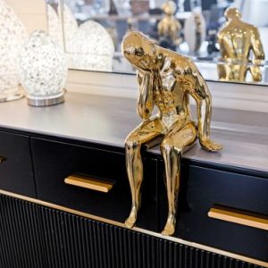 Ceramic Gold Thinking Man Sculpture