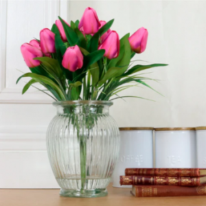 Faux Flower Tulip Arrangement in Ribbed Vase